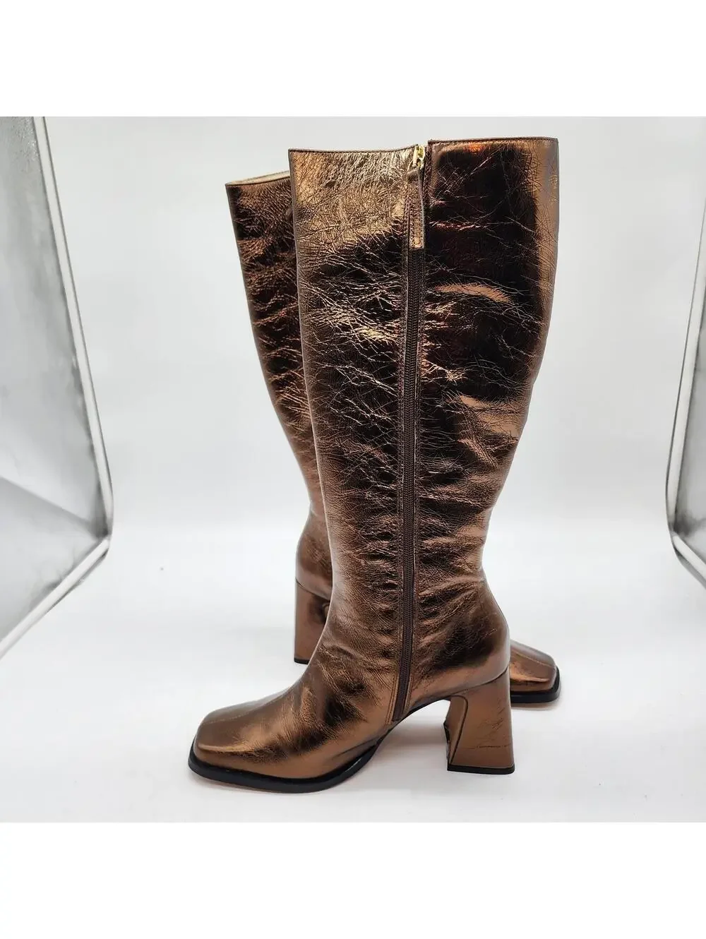 ANA PALMA Made In Spain Leather bronze Metallic High Shaft Boots 10